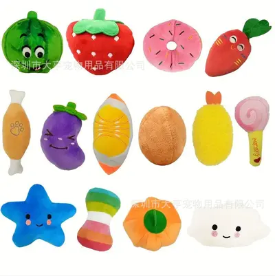Dog Cartoon Fruit Squeaky Toy, Chew-Resistant Plush