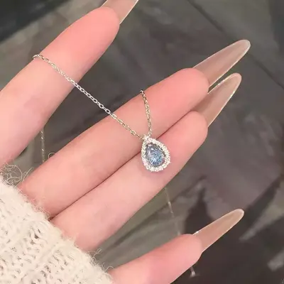 S925 gümüş mavi damlacık kolye, zirkon - 2