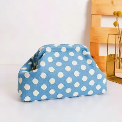 Große Kosmetiktasche aus Strickgitter, Gelb-Khaki - 13