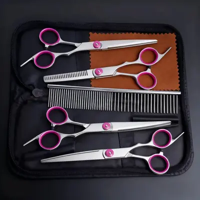 Pet Grooming Scissors Set with Curved Tip and Thinning Shears for Dog Hair