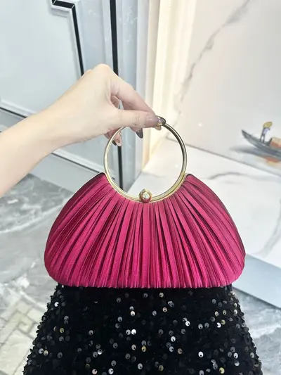 Pleated evening bag with single shoulder strap, small clutch handbag - 4