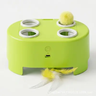 Cheese House Electric Whack-a-Mole Cat Toy with Feather Wand - 8