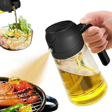 Mutfakta kullanım için cam sprey yağ şişesi, geniş çaplı yağdanlık, barbekü ve pişirme için basmalı yağ şişesi.