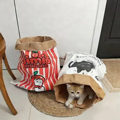Cat Toy Tunnel Kraft Paper Bag Cat Bed Teaser Wand Hide-and-Seek