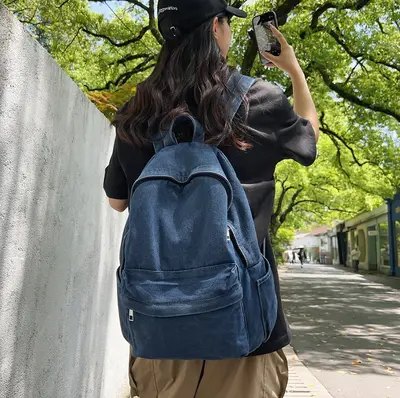 Women's Denim Backpack in Hong Kong Style, Large Capacity, Lightweight - 5