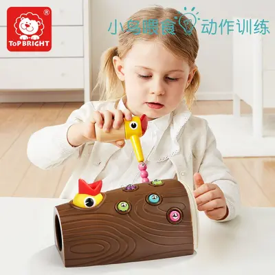 Tebaoer Douyin popüler çocuk eğitici oyuncaklar ağaçkakan böcek yakalama oyunu seti kuşlar besleme manyetik balıkçılık