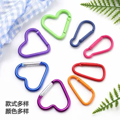 Heart-Shaped Metal Carabiner Hook, Colorful Spring Bag Charm