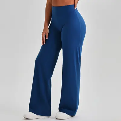 Kadın Yüksek Bel Geniş Paça Yoga Pantolonu Nefes Alabilen Şekillendirici Spor Pantolon