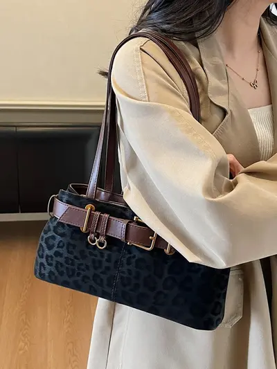 Korean-Style Retro Leopard Print Large-Capacity Underarm Bag, Women's Single-Shoulder Hand - 4