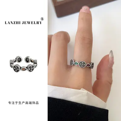 Lanzhi nicht verblasste luxuriöse Thai-Silber-Schmuck Zirkon grenzenloses handgefertigtes Schmuckstück übertriebenes Hip-Hop offenes 925er Silberring für Frauen - 10