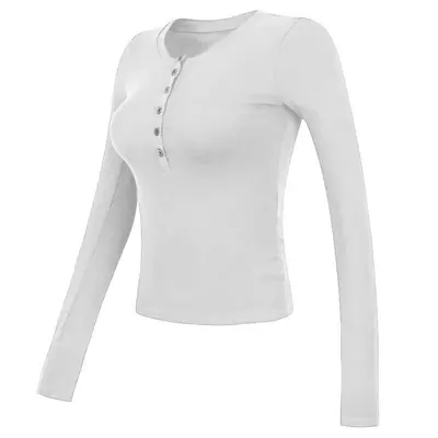 Fitness Yoga-Langarm mit Henley-Kragen, figurbetonend, Herbst-Winter - 9