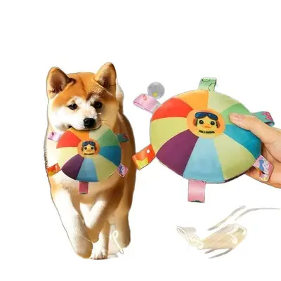 Plush Frisbee Dog Toy with Squeaker for Teething Puppies