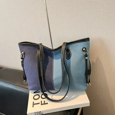 Women's Large Capacity Tote Bag, Patchwork Underarm Bag for Commuting - 2