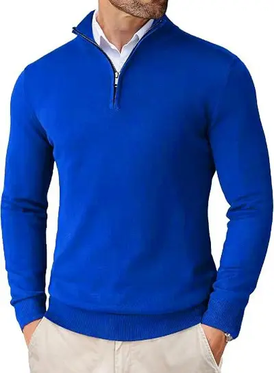 Herren Halbreißverschluss-Strickpullover, Slim Fit, dünne Basisschicht - 10