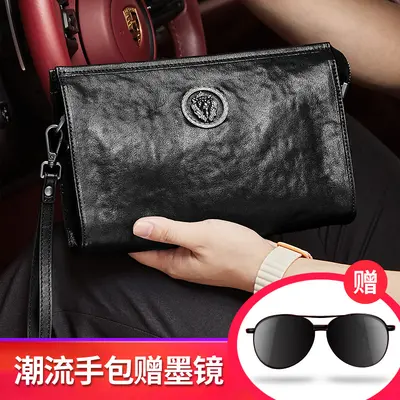 Men's Genuine Leather Clutch Bag, Soft Leather, Large Capacity Phone Bag - 9