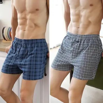 Erkek %100 Pamuk Bol Kesim Boxer Şort, Yüksek Belli, Ev Pijama Pantolonu - 7