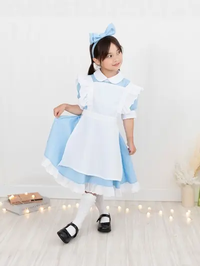 Alice Maid Costume, Blue and White Princess Dress for Kids