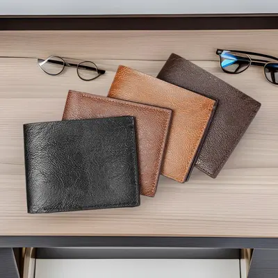 Men's Leather Wallet, Multi-Card Slots, Retro Style, Large Capacity with Coin Pocket - 1