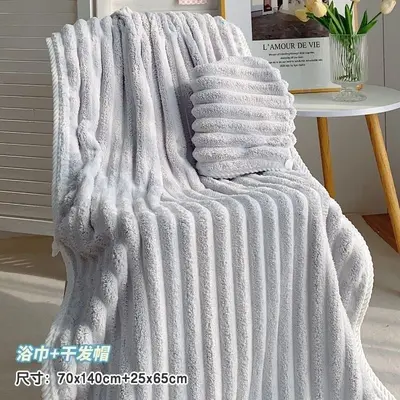 珊瑚绒浴巾毛巾干发帽两三件套女新款可穿可裹大人纯棉吸水不掉毛 - 11