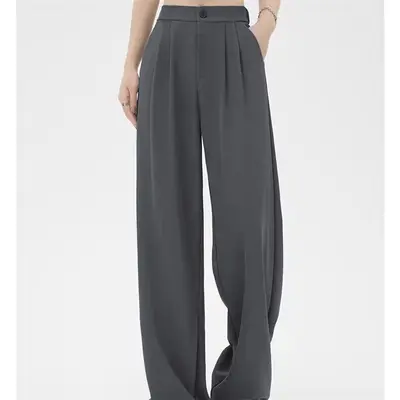 Damen-Anzughose, hohe Taille, locker, gerades Bein, Weitenschnitt