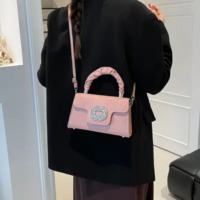 Women's Rhinestone-Studded Small Handbag with Shoulder Strap - 3