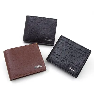 Men's Short Wallet with Plaid Pattern and Coin Pocket - 2
