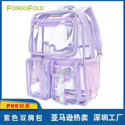 Purple Transparent PVC Large Capacity Backpack, Customizable - 1