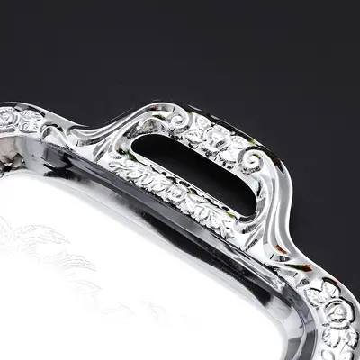 Stainless Steel Rectangular Serving Tray, Silver Rim