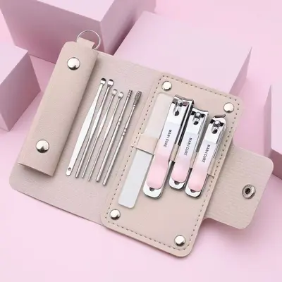 Nail care set, leather case, manicure-pedicure tools, 10 pieces