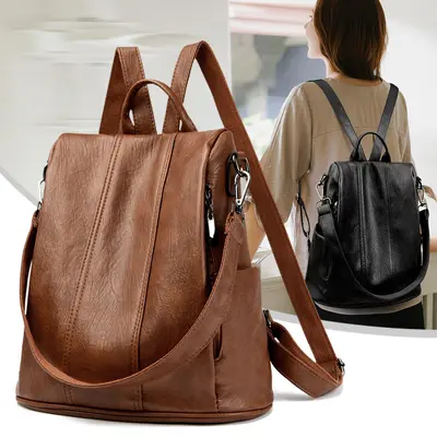 Diebstahlgeschützter Vintage-Rucksack aus Kunstleder für Damen