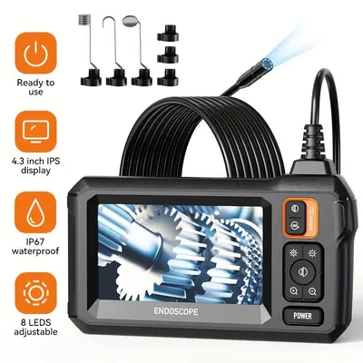 4,3 Zoll tragbarer Endoskop-Monitor Ultra-HD-Display halbsteifes Kabel mit LED-Licht Industrie-Rohrinspektions-Videokamera