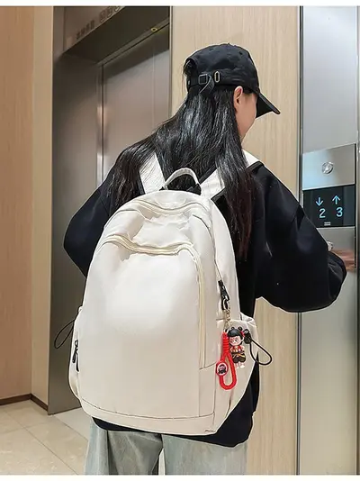 Korean-Style Solid Color Large Capacity Backpack for School and Travel - 3