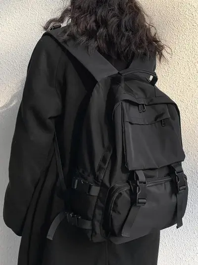 Großer Schulrucksack im Harajuku-Stil mit Strukturstoff