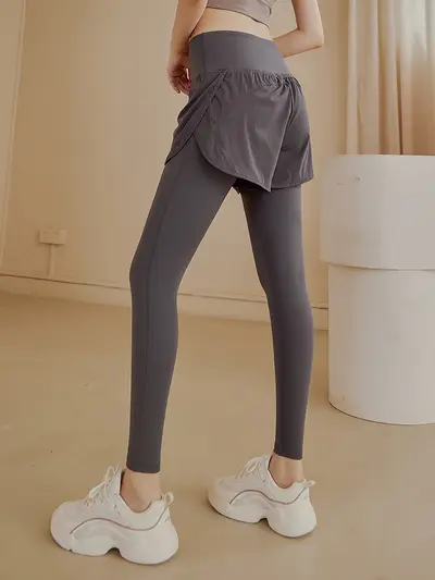 Yogahose im Zweiteiler-Look, hoher Bund, Bauchkontrolle, elastisch - 4