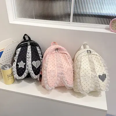 Indigo Smoke Mesh Bunny Ear Student Backpack Japanese Style Cute Girls School Bag High-Value Casual Versatile Travel Shoulder Backpack - 5