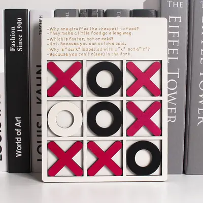 Wooden Nine-Grid XO Tic-Tac-Toe Board Game, Early Education Toy for Children - 9