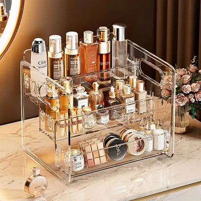 Cosmetics desktop organizer, tiered perfume stand, dustproof