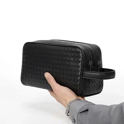 Men's Clutch, Handwoven Toiletry Bag, Double-Layer with Zipper - 7