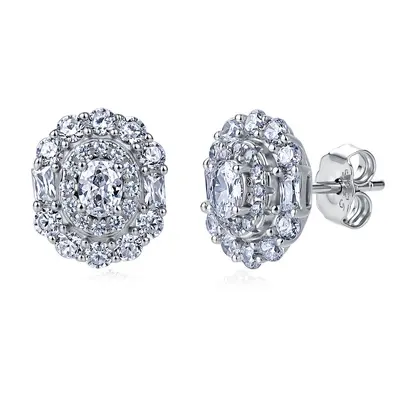 S925 Sterling Silver Moissanite Stud Earrings, Retro Round, Full-Set