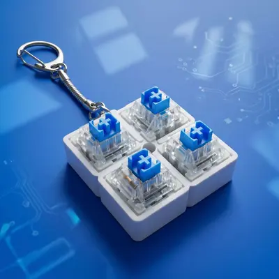 PC9键机械键盘减压按键指尖玩具解压钥匙扣试轴器LED灯透明底座 - 5