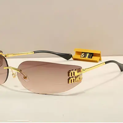 Miujia smua51s Narrow Rimless Sunglasses, Tea-Colored, Women's - 5