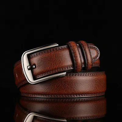 Men's Leather Belt Genuine Cowhide Pin Buckle Waist Belt Brown Middle-aged Youth Casual Fashion Men's Trouser Belt - 3