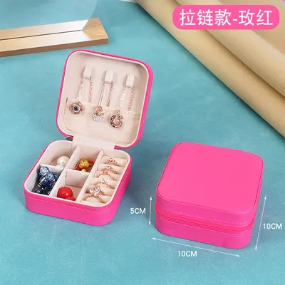Cross-border direct supply PU zipper portable jewelry box luxury travel ring earring small jewelry storage box wholesale - 9