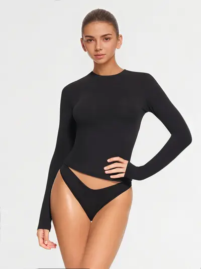 Fitted Drop-Shoulder Women's Long-Sleeve T-Shirt, Fleece-Lined, Autumn/Winter