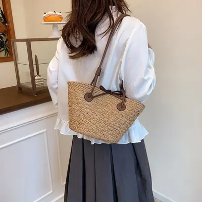 Women's Large Woven Straw Tote Beach Bag - 8