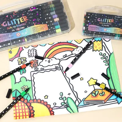 Einzelkopf-Glitzer-Notizmarker, Leuchtstift, Softspitzen-Set mit bunten Gelstiften