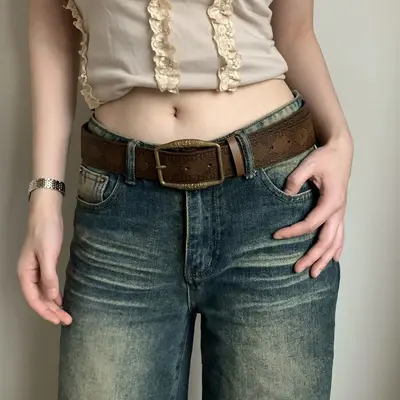 American-style leather belt for men and women Y2K 2025 new fashion young people hot girl skirt pairing high-end trendy vintage brown - 5