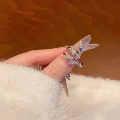 Zirconia Snake Open Ring Vintage Luxury Green Eye - 1