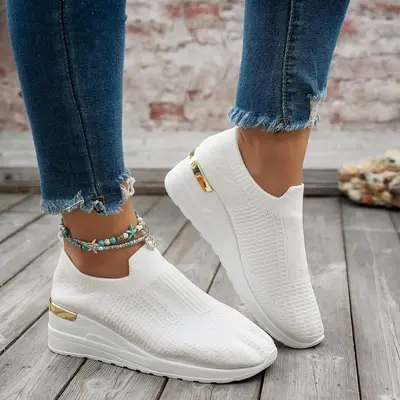 Plus Size Women's Sock Shoes, Breathable Mesh, Thick Sole, Colour Block
