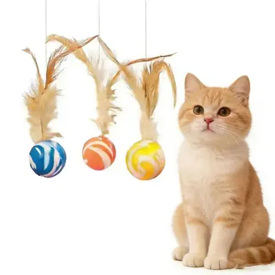 Interactive Cat Toy Ball with Feather Shuttlecock and Rubber Ball for Self-Play - 11